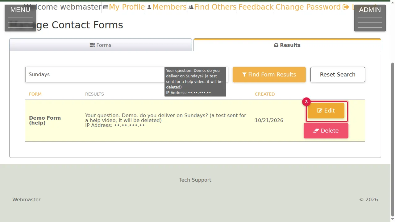 Step 3: Click Edit to open a result.