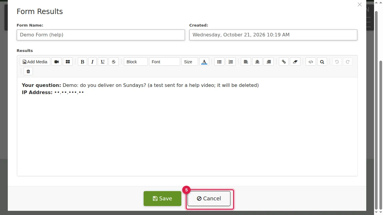 Step 5: Cancel closes it without changes.