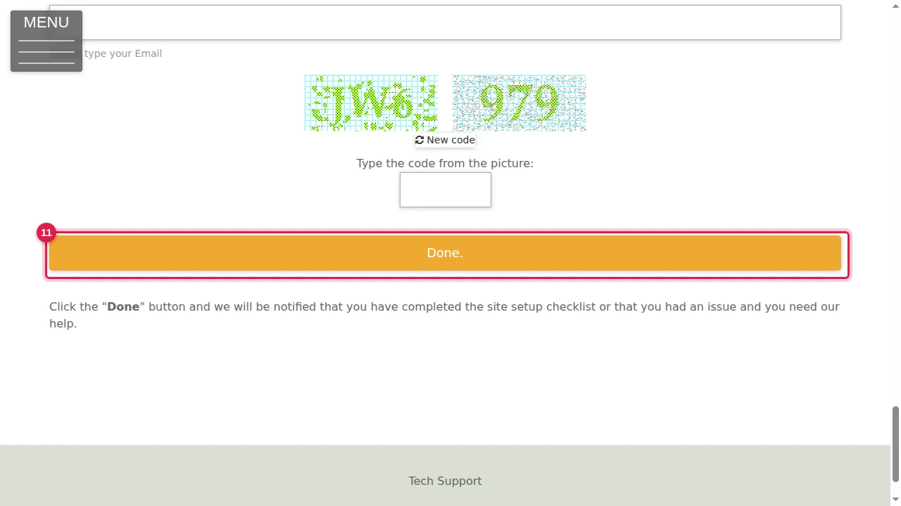 Step 11: Type your e-mail address and the picture code, then click Done. The support team is told which tasks you finished and where you need help.