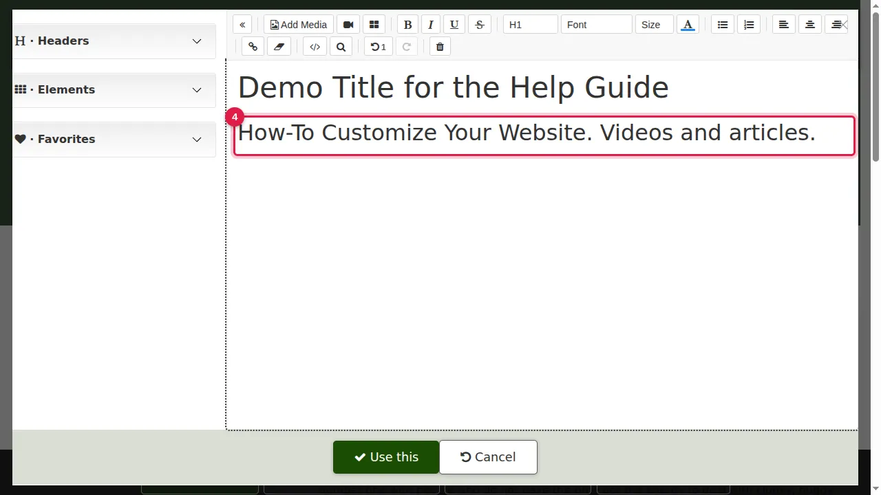 Step 4: Do the same on the subtitle line: select the old subtitle and type the new one.