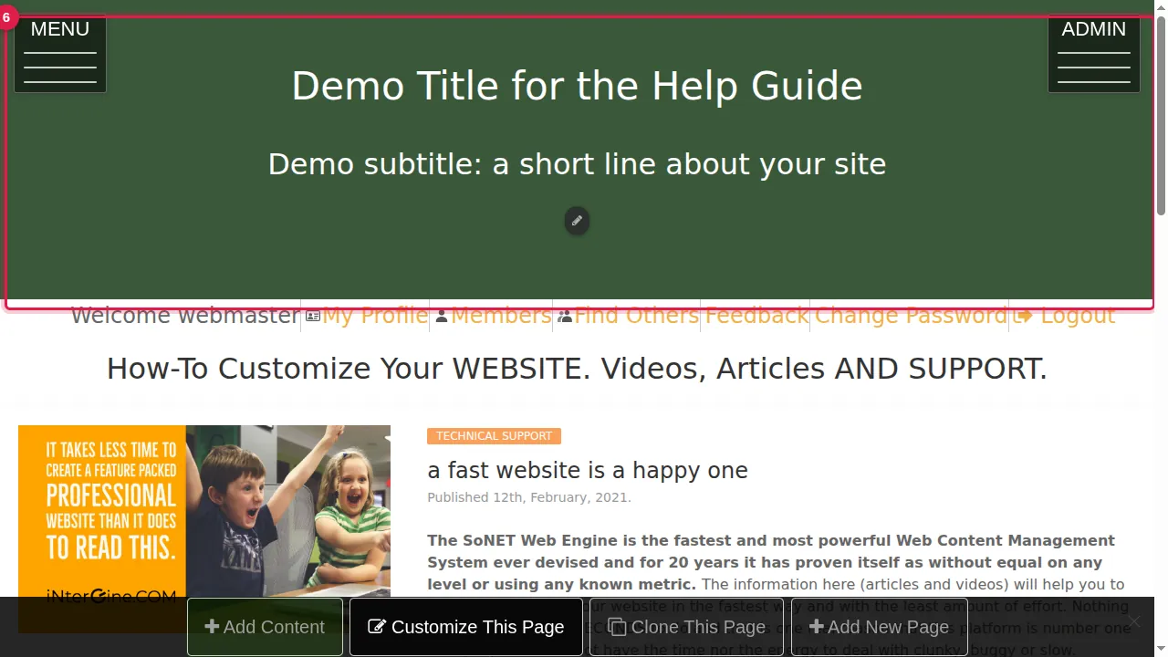 Step 6: The home page now shows your new title and subtitle.