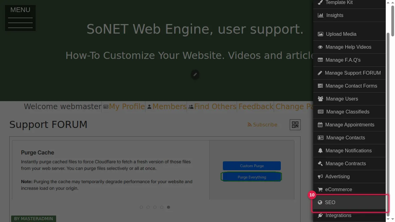 Step 10: In the admin menu, click SEO.