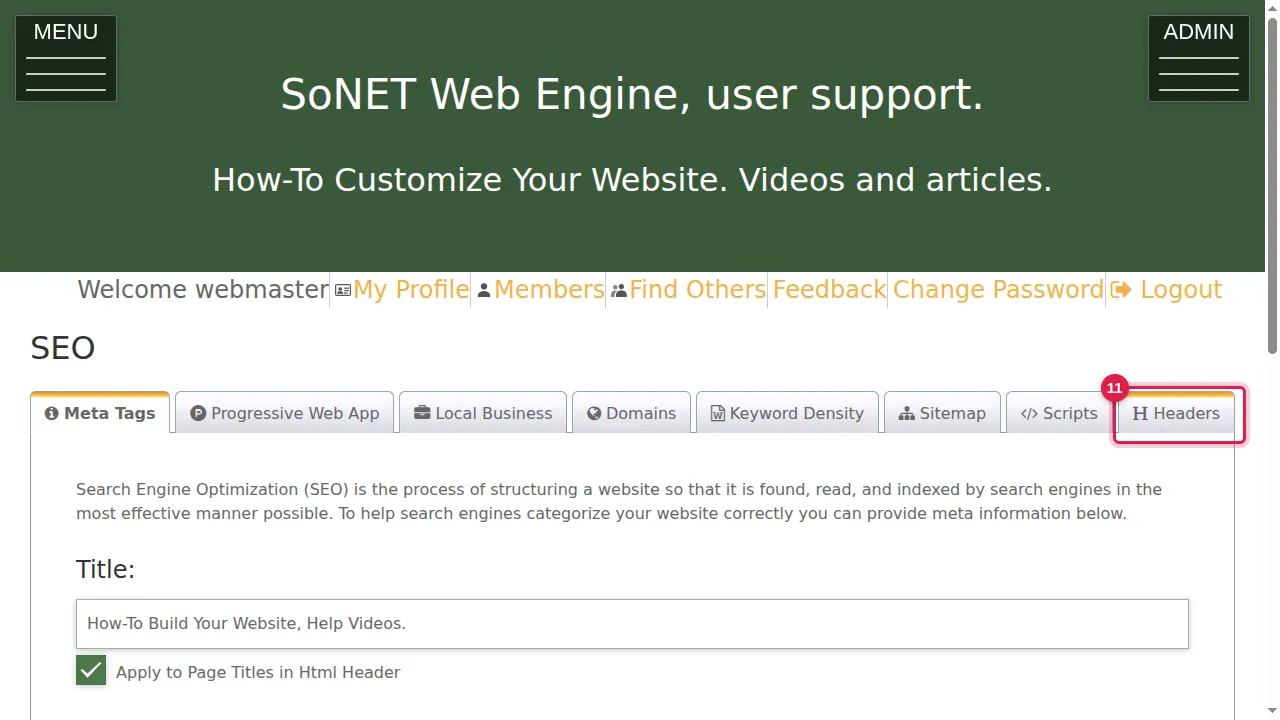 Step 11: Open the Headers tab.