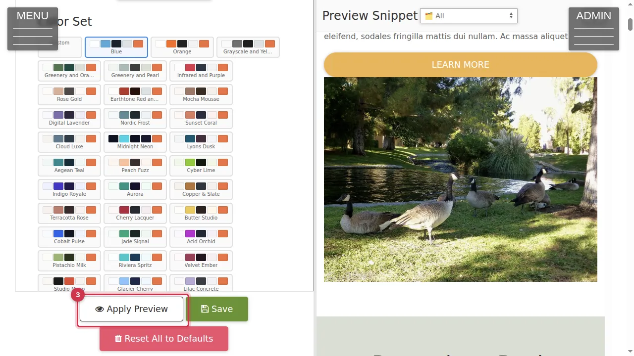 Step 3: Click Apply Preview. The preview on the right shows the new colours.
