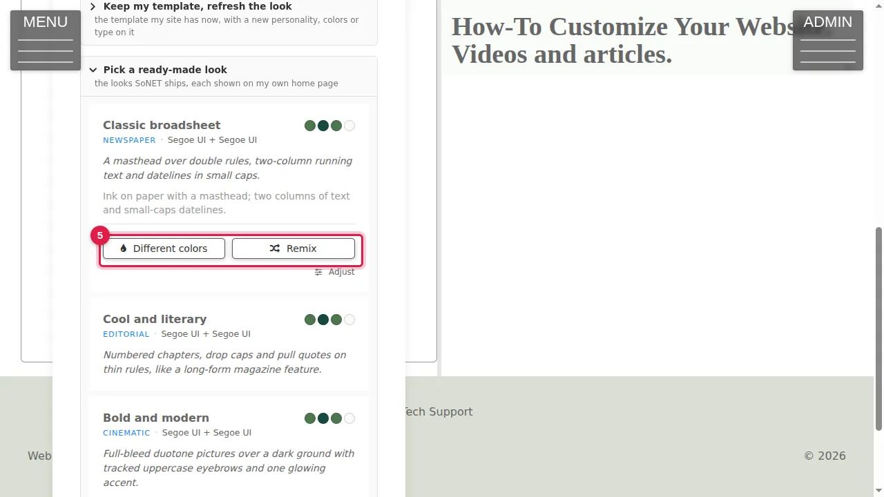 Step 5: Each look has Different colors and Remix buttons and an Adjust link, to try variations of it.