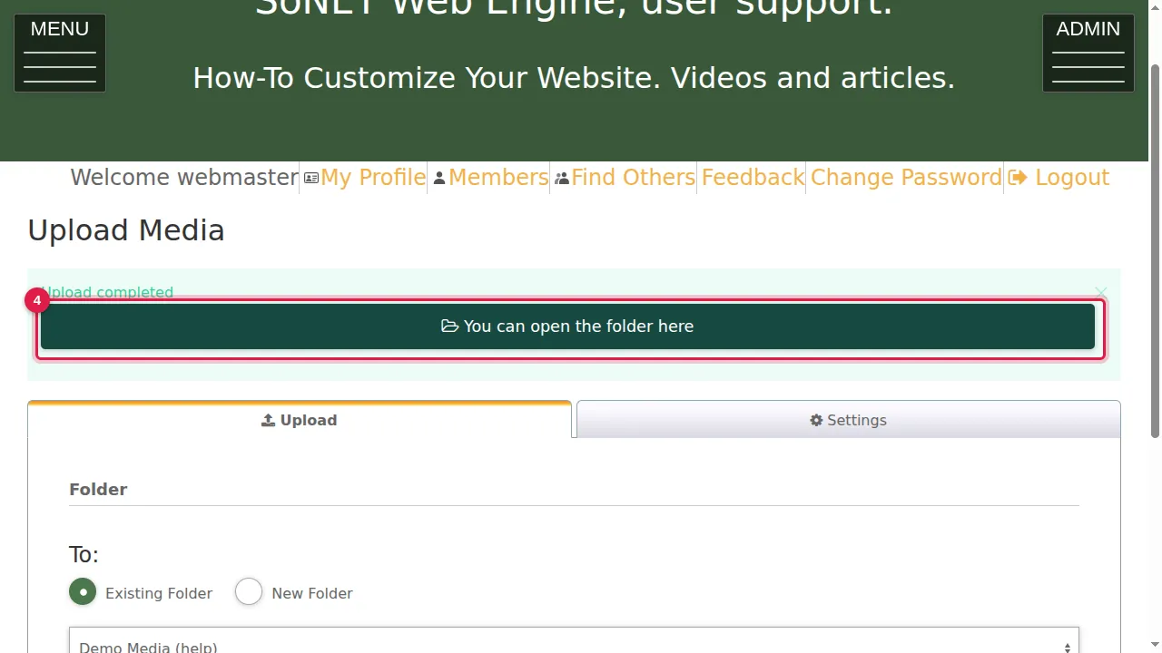 Step 4: When "Upload completed" appears, click "You can open the folder here".