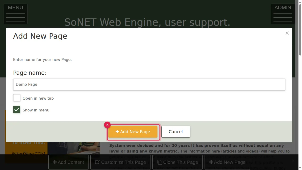 Step 5: Click Add New Page.