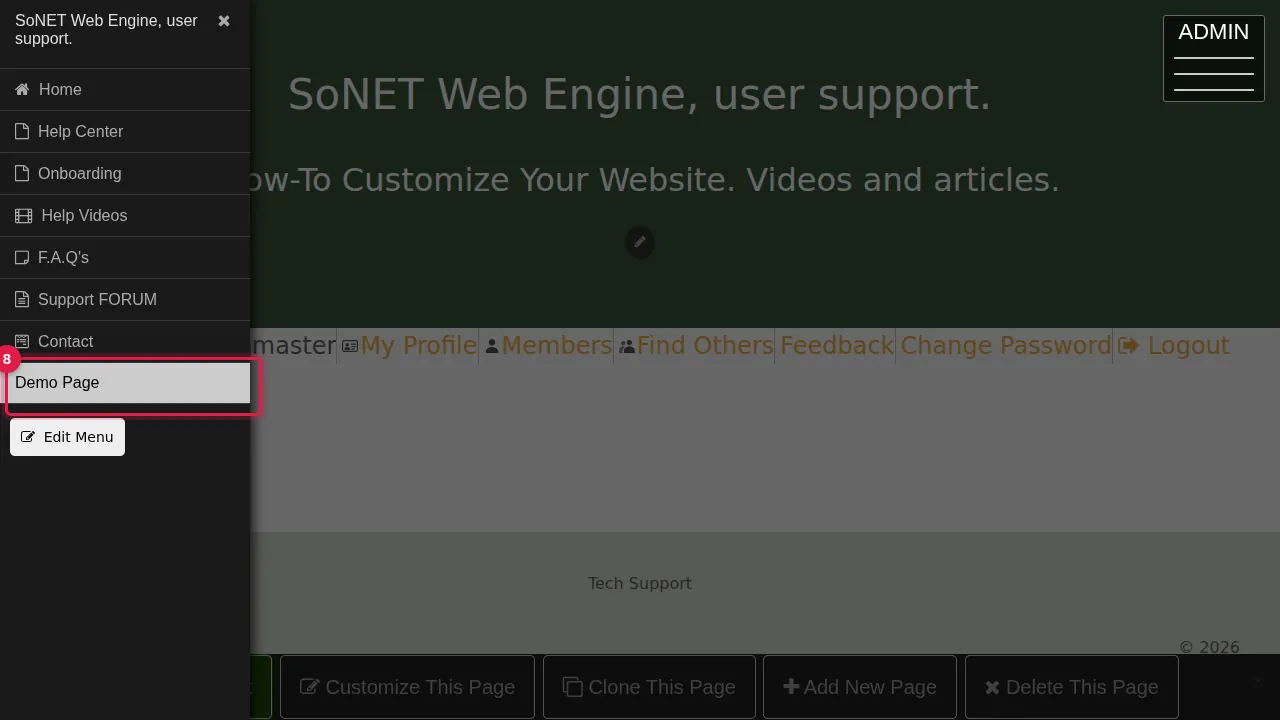 Step 8: The new page is listed at the bottom of the menu.