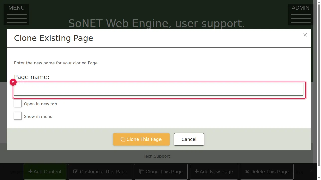 Step 2: Type a name for the copy. It becomes the new page's title and address.