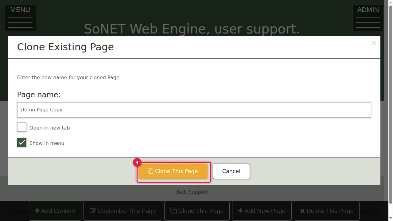 Step 4: Click Clone This Page.