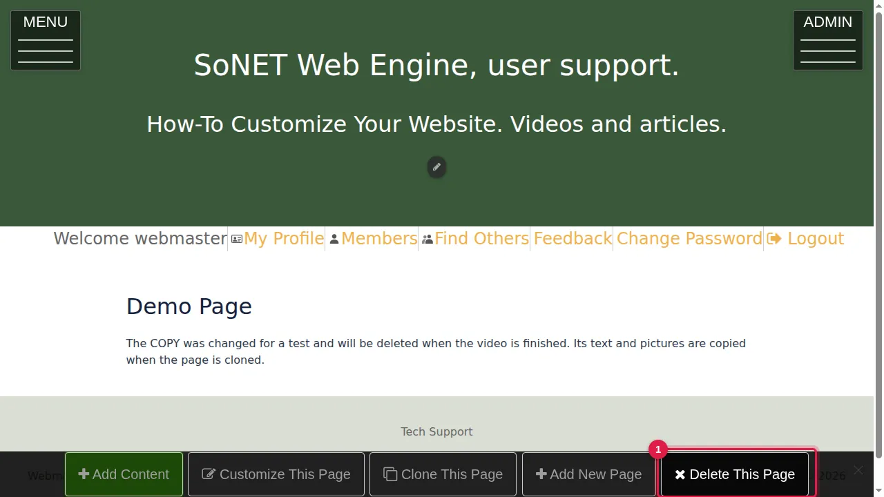 Step 1: On the page you want to delete, click Delete This Page in the bar at the bottom.