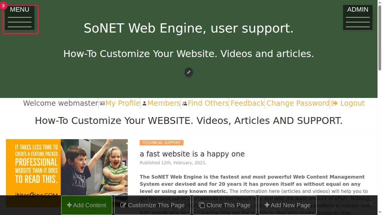 Step 3: The page is deleted and you are taken to your home page. Open the MENU.
