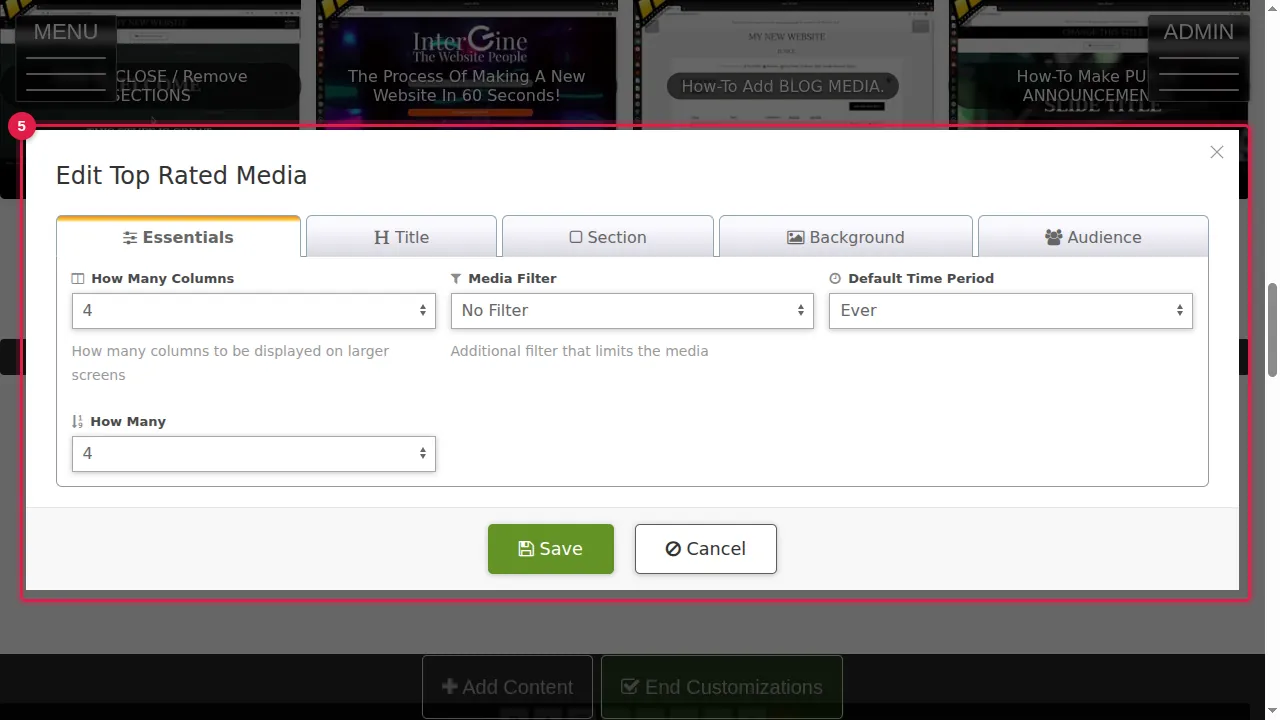 Step 5: Top Rated Media: the same choices, ranked by the visitors' star ratings. In this example: Ever, 4.