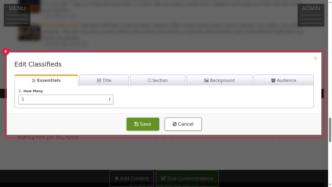 Step 8: Classifieds: how many of the newest listings to show.