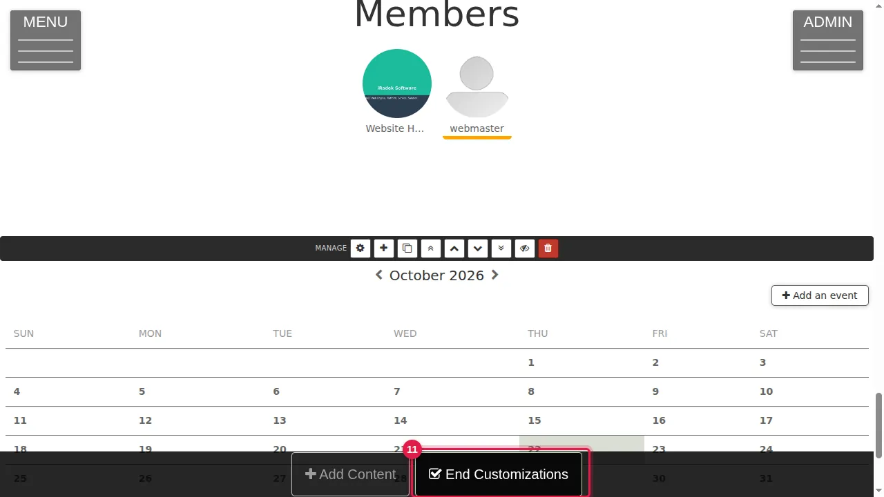 Step 11: Click Save in each widget's settings, then End Customizations.