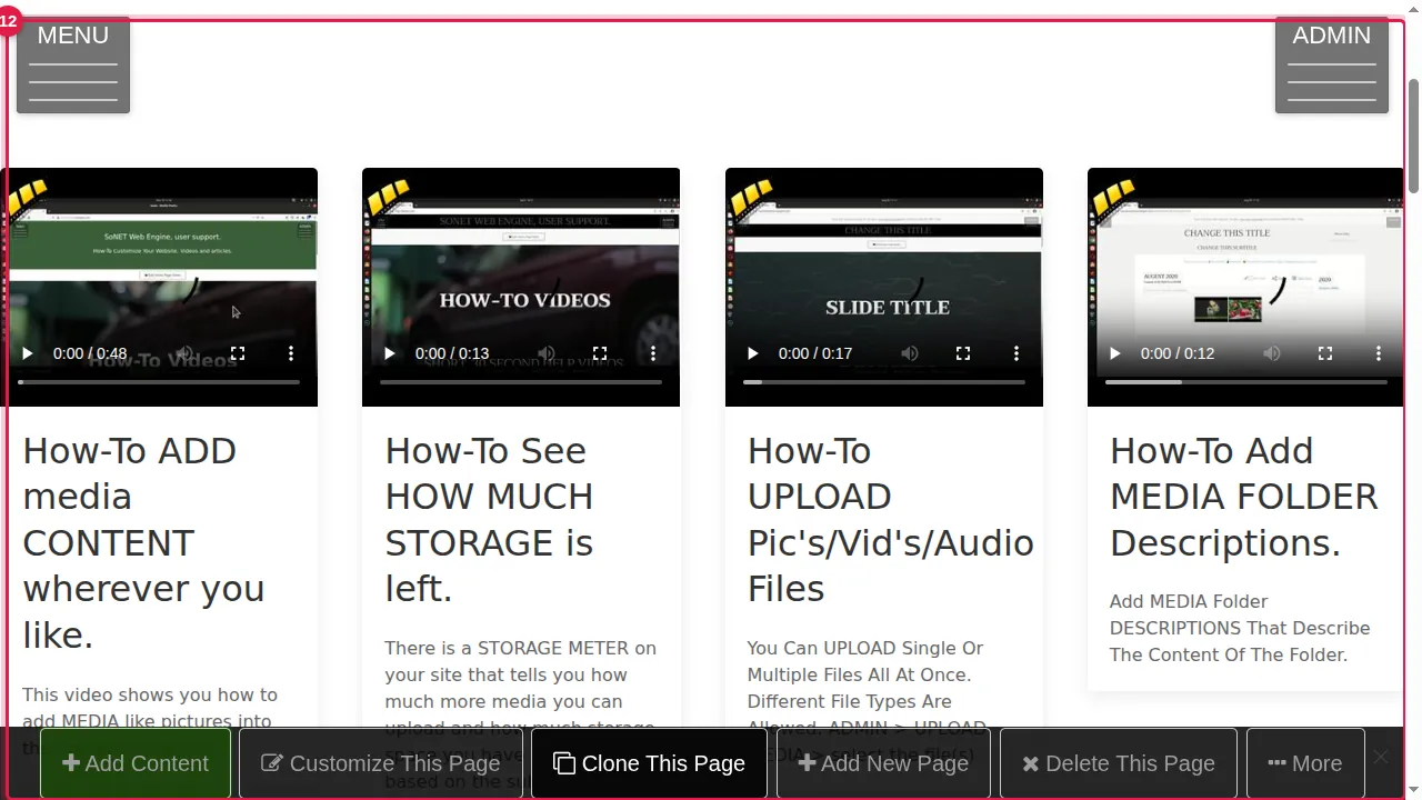 Step 12: Latest Media as cards: each picture or video with its title and description.