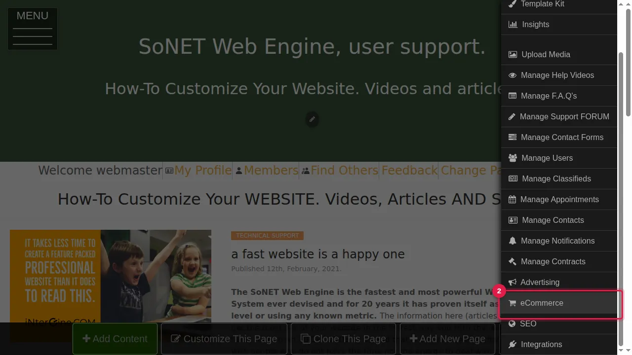 Step 2: Click eCommerce.