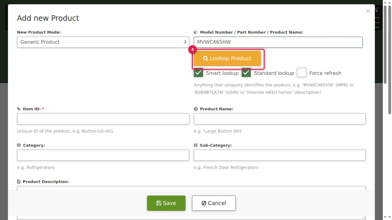 Step 4: Click Lookup Product and wait a moment.