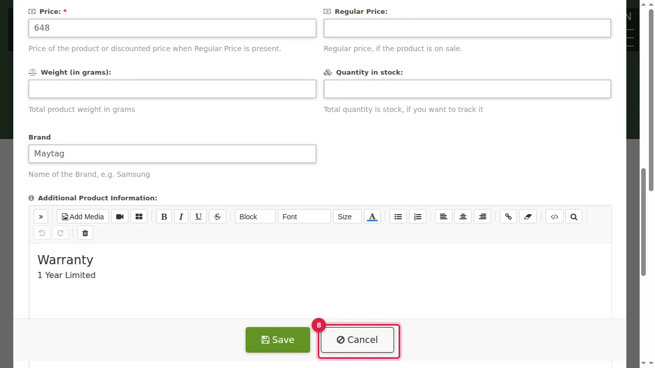 Step 8: Fill in what is missing, such as Category, check everything and click Save. (In this demonstration: Cancel, nothing was saved.)